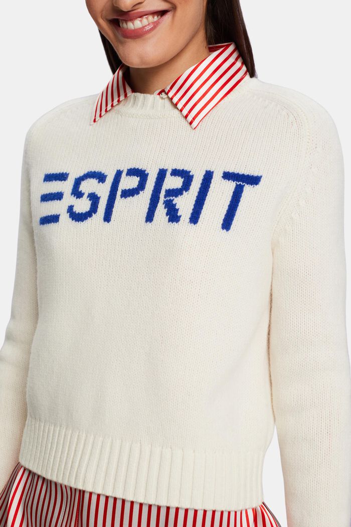 Wool Cashmere Logo Sweater, OFF WHITE, detail image number 1